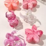 6pcs Set Pink Marble Pattern Big Flower Hair Clips