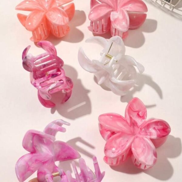 6pcs Set Pink Marble Pattern Big Flower Hair Clips